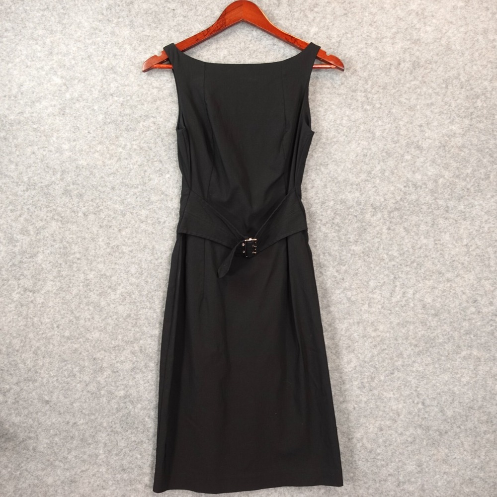 50s Black Pencil Dress XS 2 Old Money Belted Party‎ EXPRESS Stretch VINTAGE